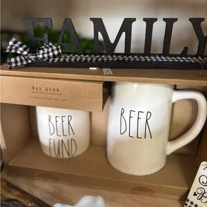 Rae Dunn White Beer Stein and Coin Bank Set